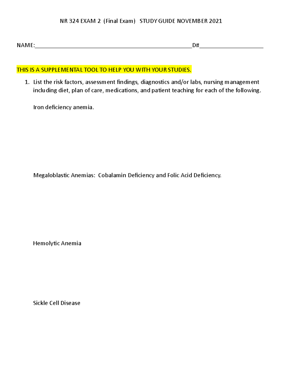 NR 324 EXAM 2 (Final Exam) Study Guide - Key Concepts & Nursing Care ...