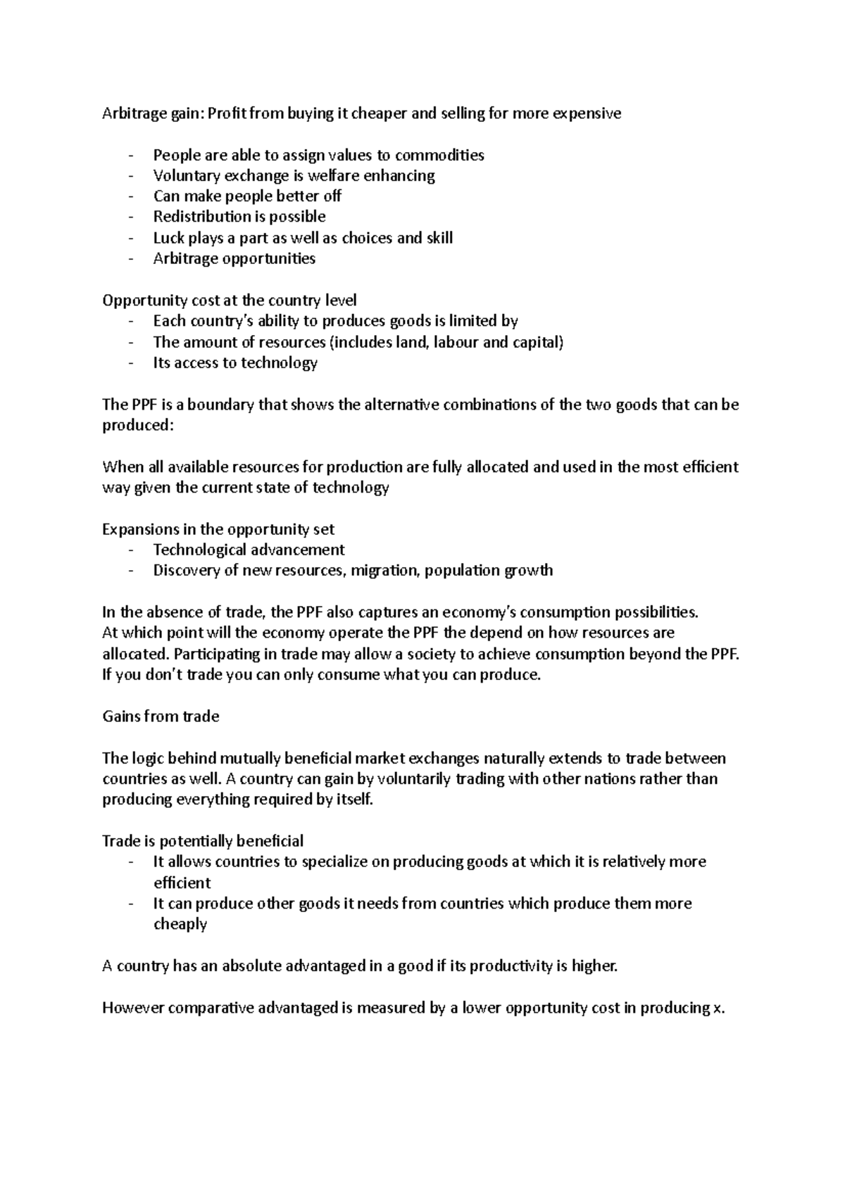 ECO 101 - Week 2 Lecture Notes on Arbitrage and Trade Concepts - Studocu