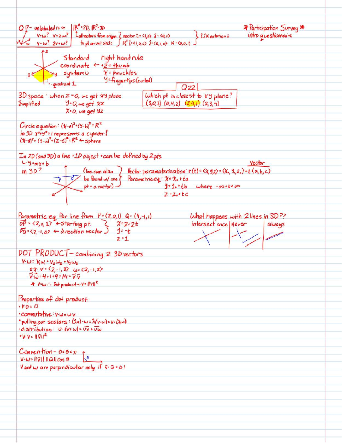 Notes on Vectors: Understanding 3D Representation and Dot Product - Studocu