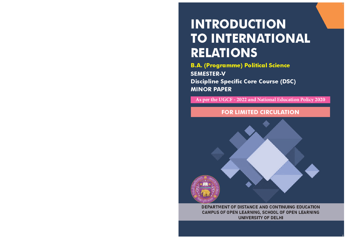 Introduction to International Relations: Unit 1-4 Overview (20CUS01380 ...