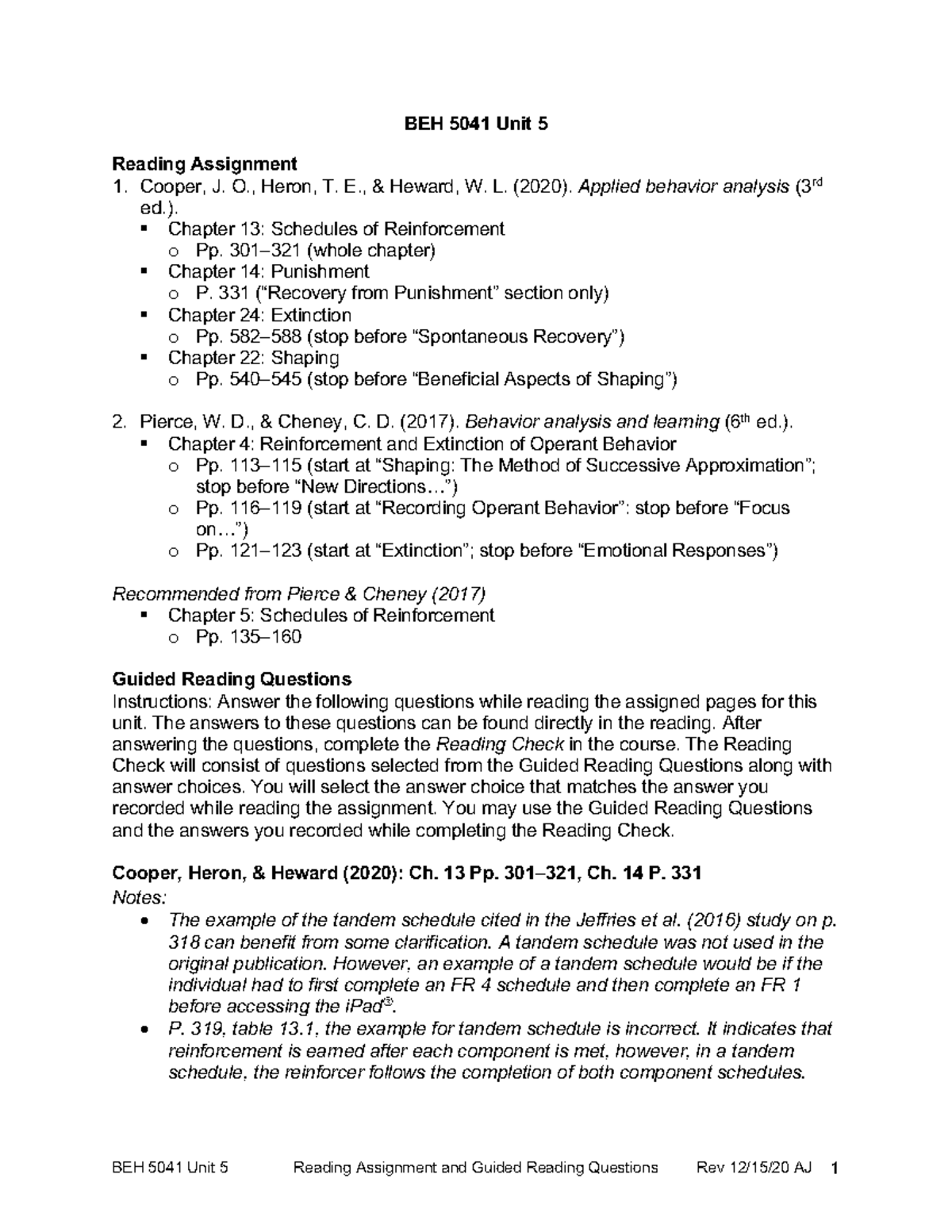 BEH 5041 Unit 5 Reading Assignment: Guided Questions & Notes - Studocu