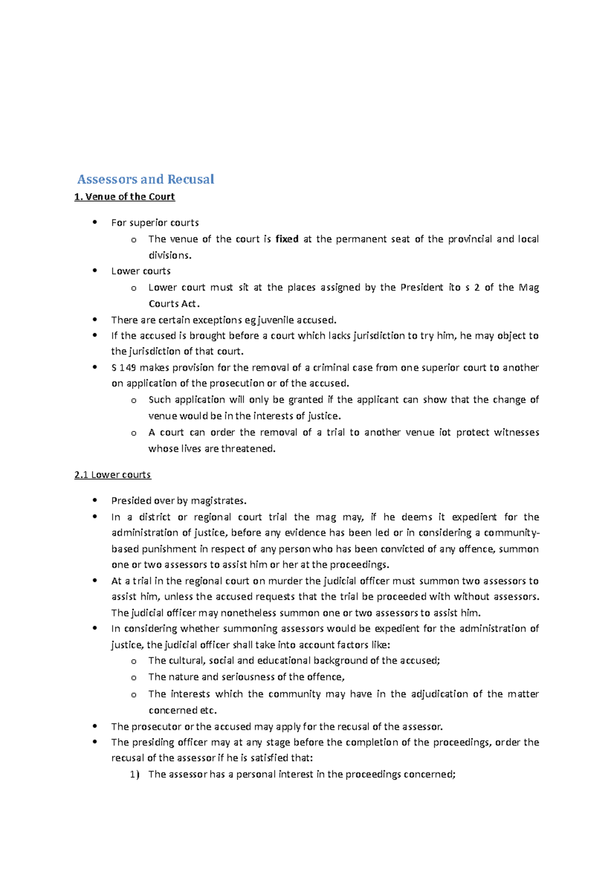Chapter 13: Assessors and Recusal in Judicial Proceedings - Studocu