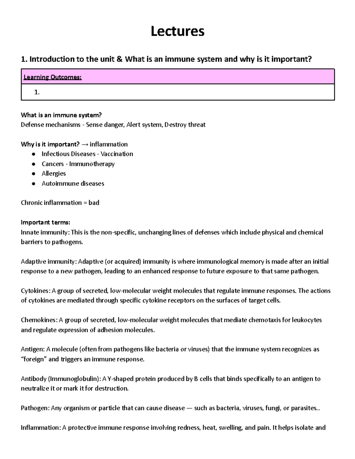Immunology Notes: Understanding the Immune System and Its Components ...