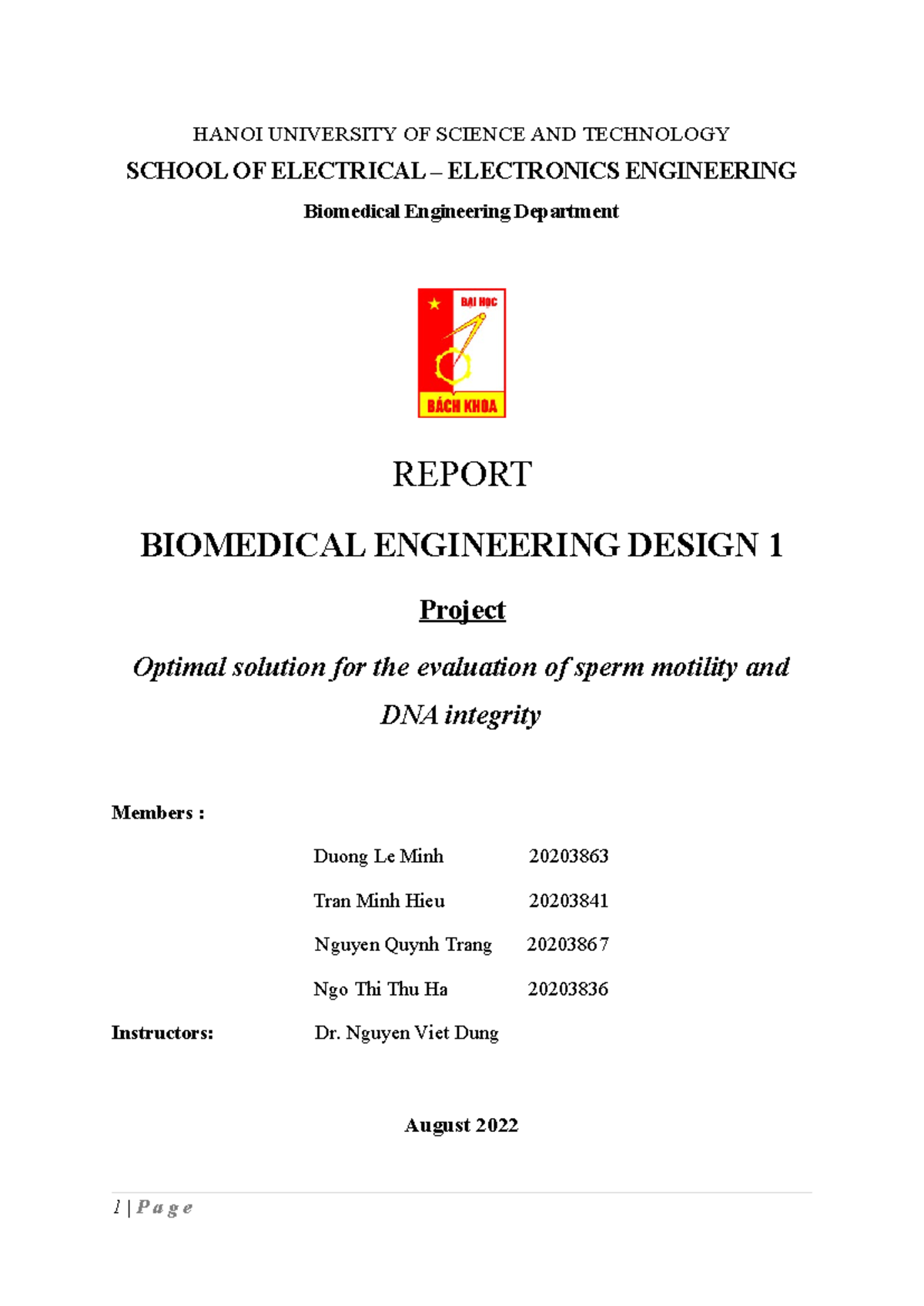 Report BME 1 (K65): Optimal Solutions for Sperm Evaluation and DNA ...