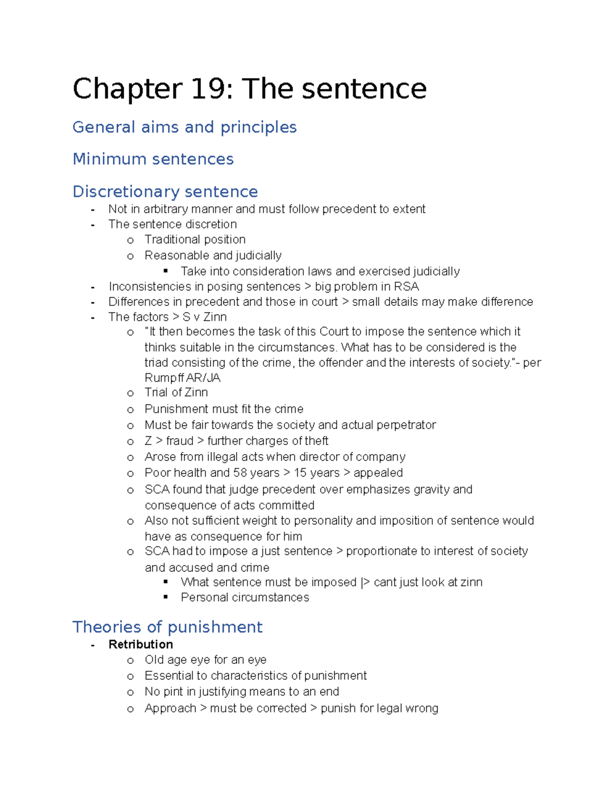 Class Notes: Chapter 19 - Understanding Sentencing Principles - Studocu