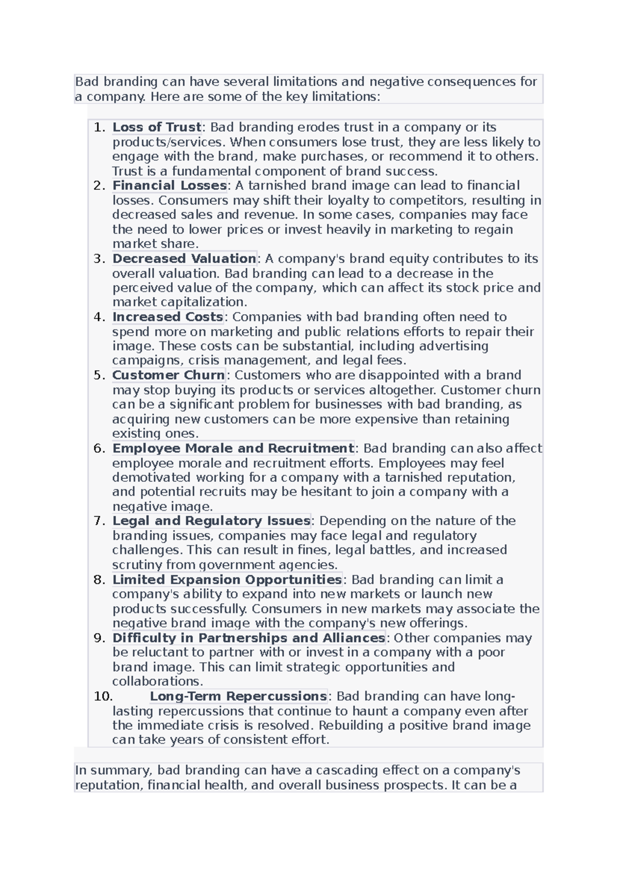 Bad branding limitations - Bad branding can have several limitations ...