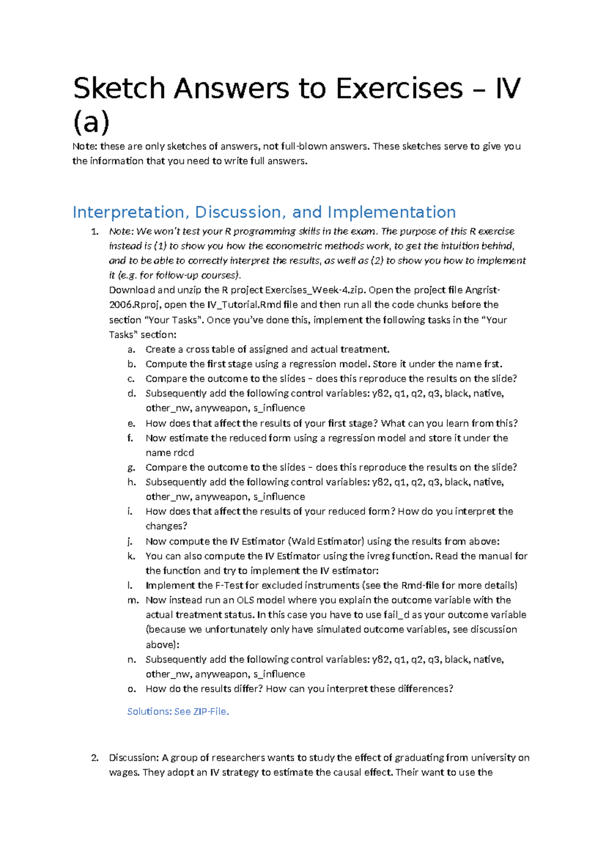 IV Exercise 3(a) Sketch Answers: Implementation & Discussion Guide ...