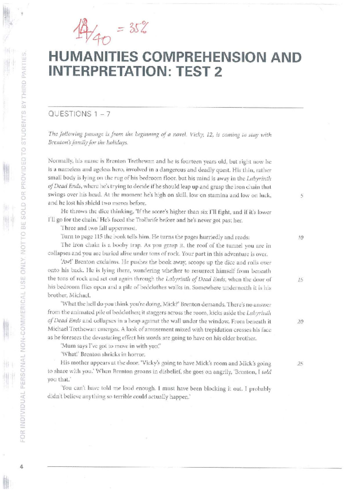 HUMANITIES 081H1: COMPREHENSION & INTERPRETATION TEST 2 QUESTIONS - Studocu