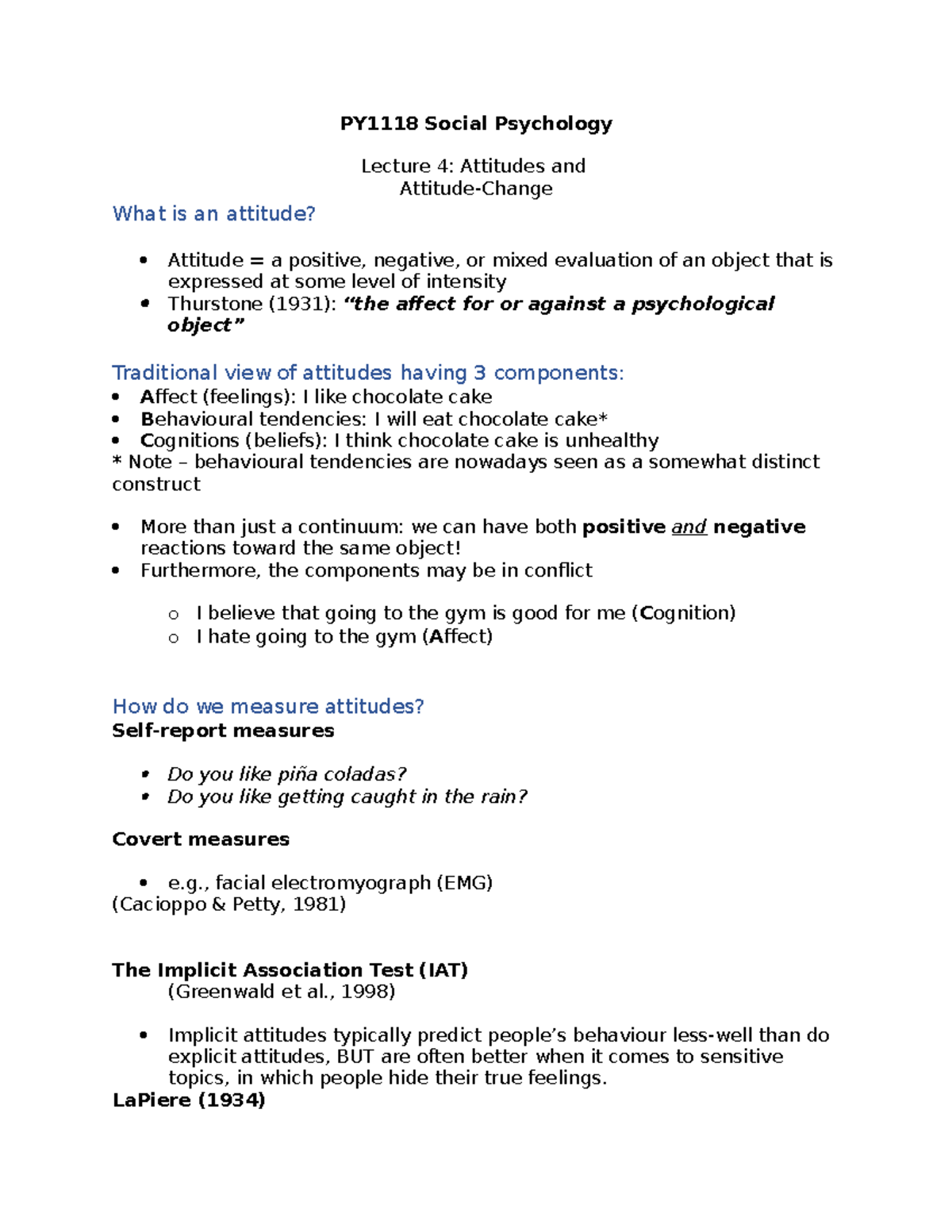 PY1118 Lecture 4: Understanding Attitudes and Their Evolution - Studocu