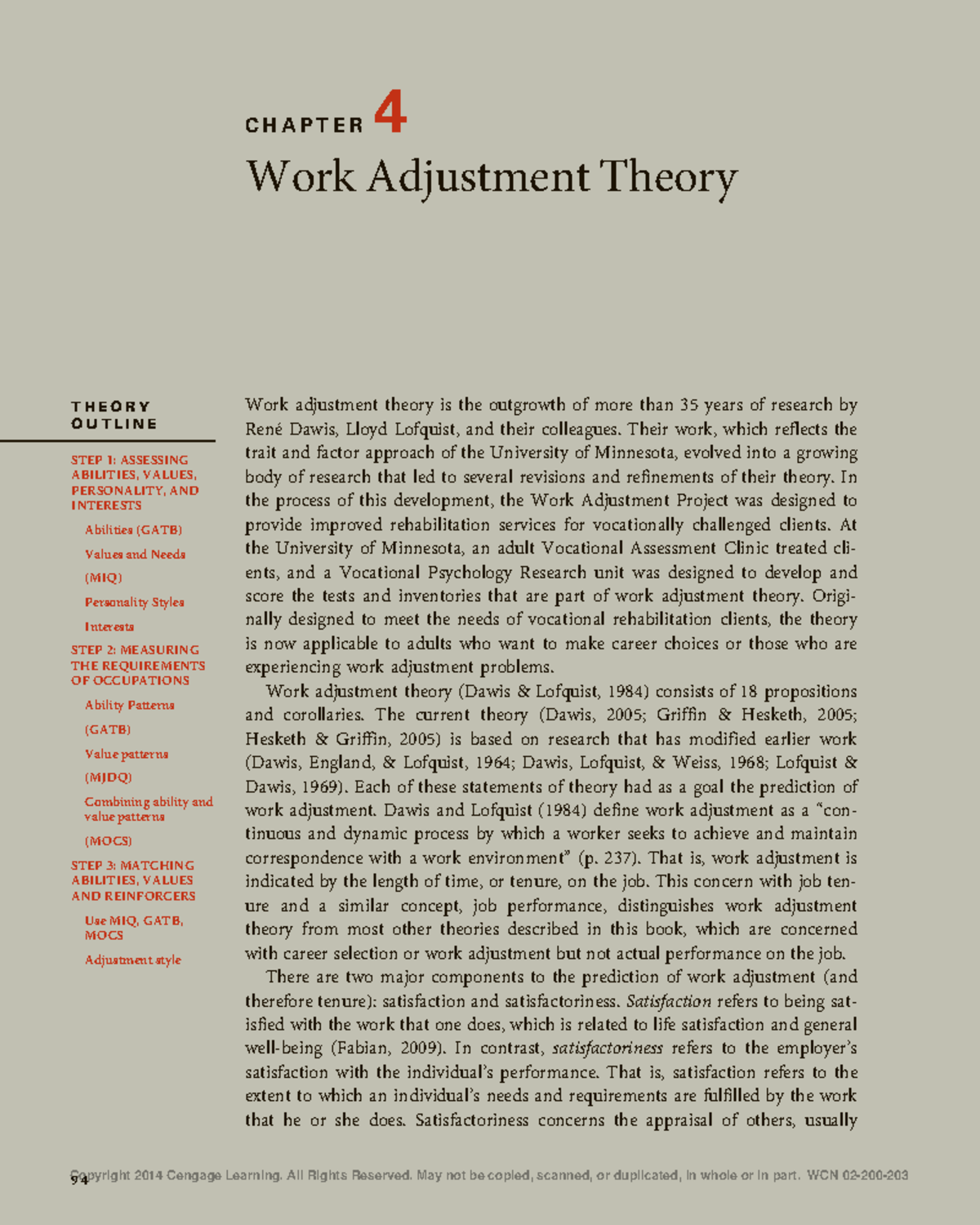 CHAPTER 4: Work Adjustment Theory Overview and Applications (CD-115-137 ...