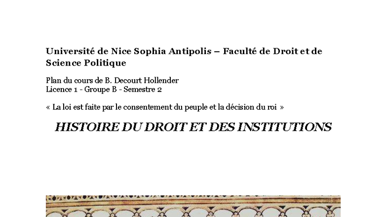 HISTOIRE DU DROIT ET DES INSTITUTIONS - Cours B. Decourt Hollender L1 ...