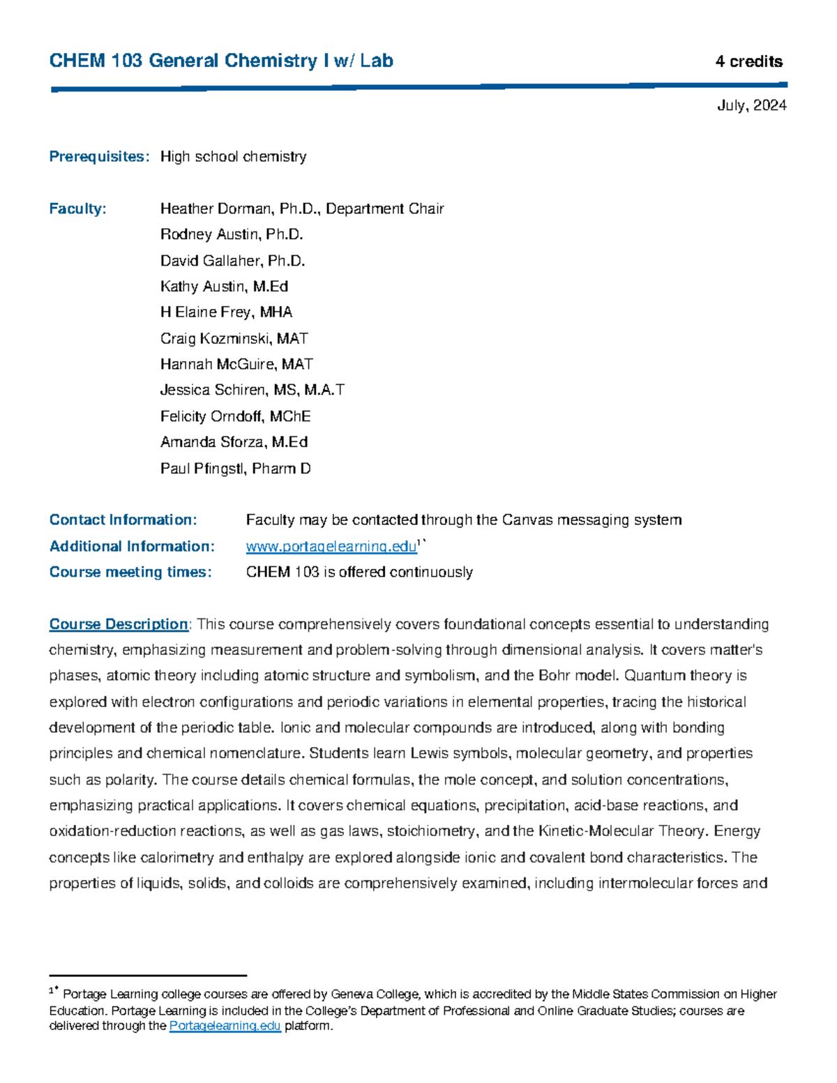 Chem103 - General Chemistry I Course Outline and Lab Details - Studocu
