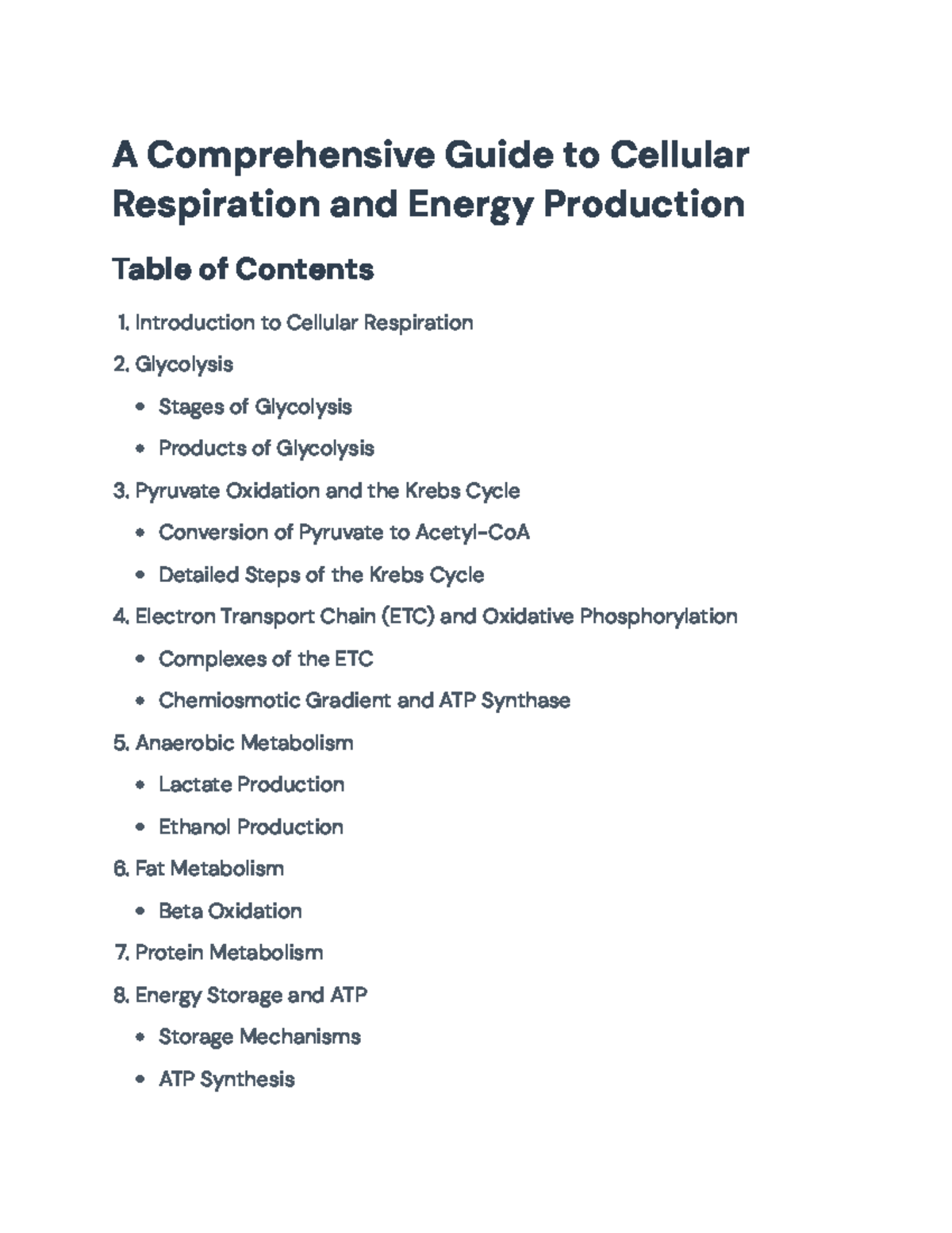 Comprehensive Overview of Cellular Respiration and Metabolism A
