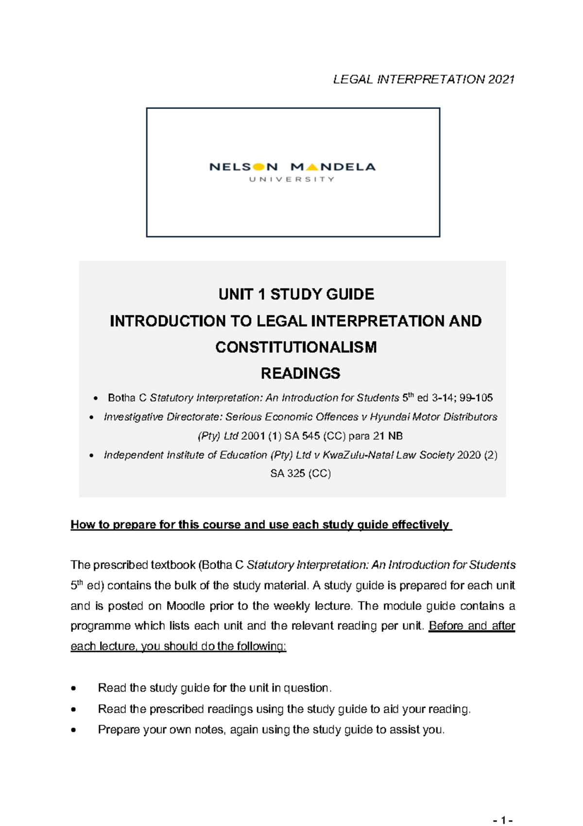 Legal Interpretation Lecture Notes: Unit 1/Chapter 1 Overview - Studocu