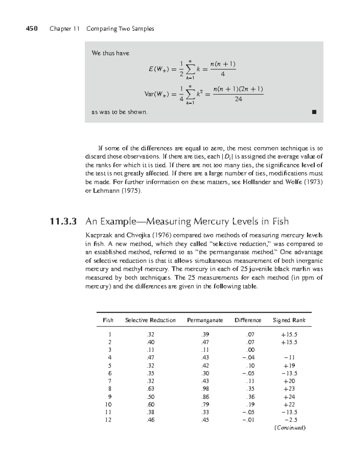 450 MAT 234 Chapter 11: Comparing Two Samples in Mercury Measurement ...