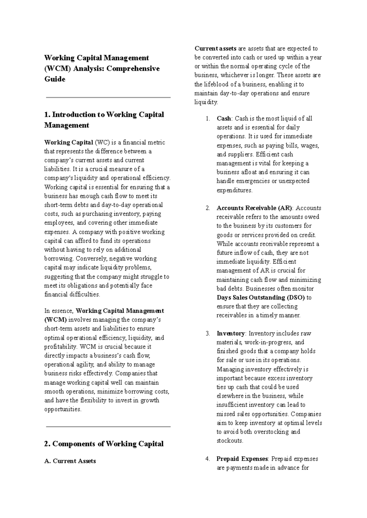 WCM Analysis: Comprehensive Guide to Working Capital Management - Studocu