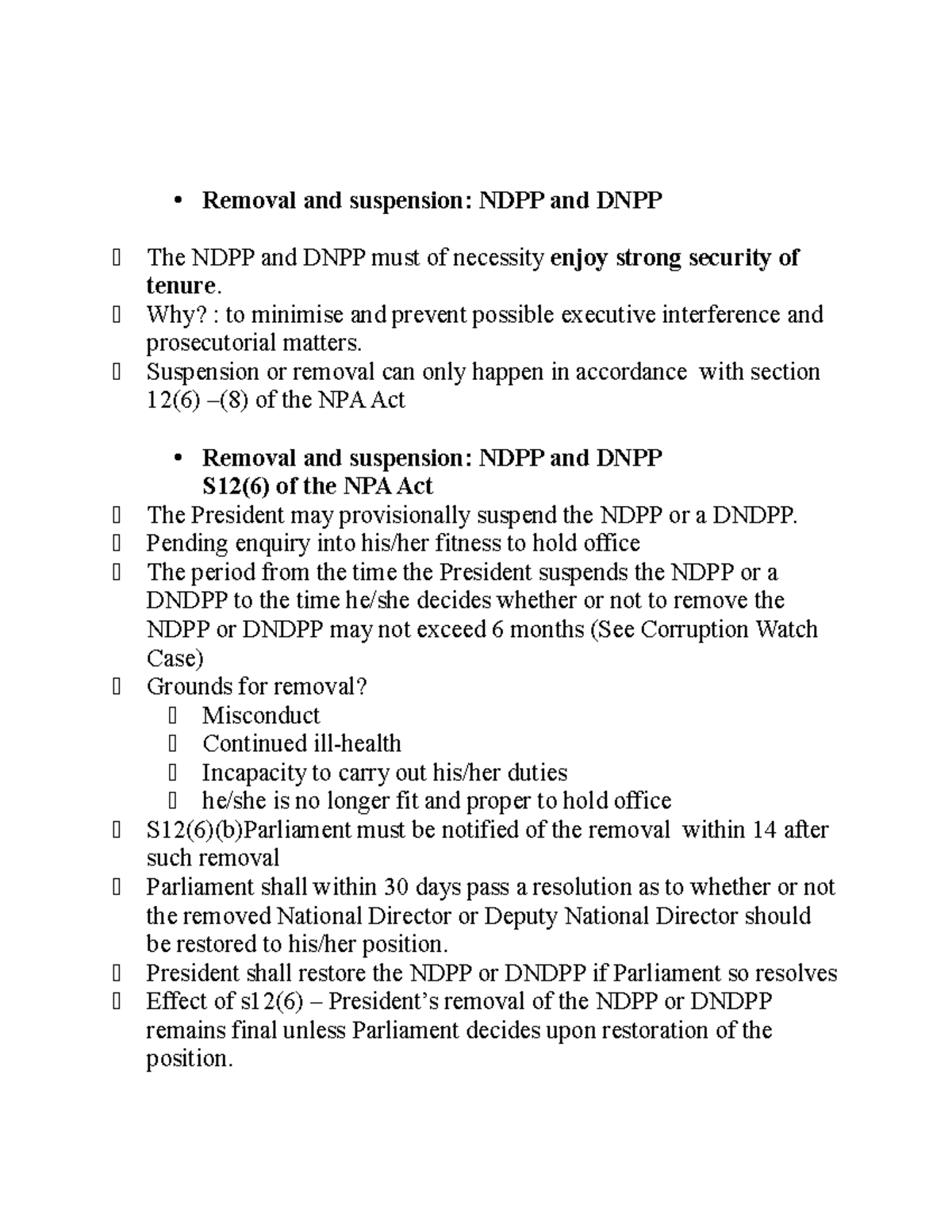 NPA Act Analysis: Removal & Suspension of NDPP/DNPP - Studocu