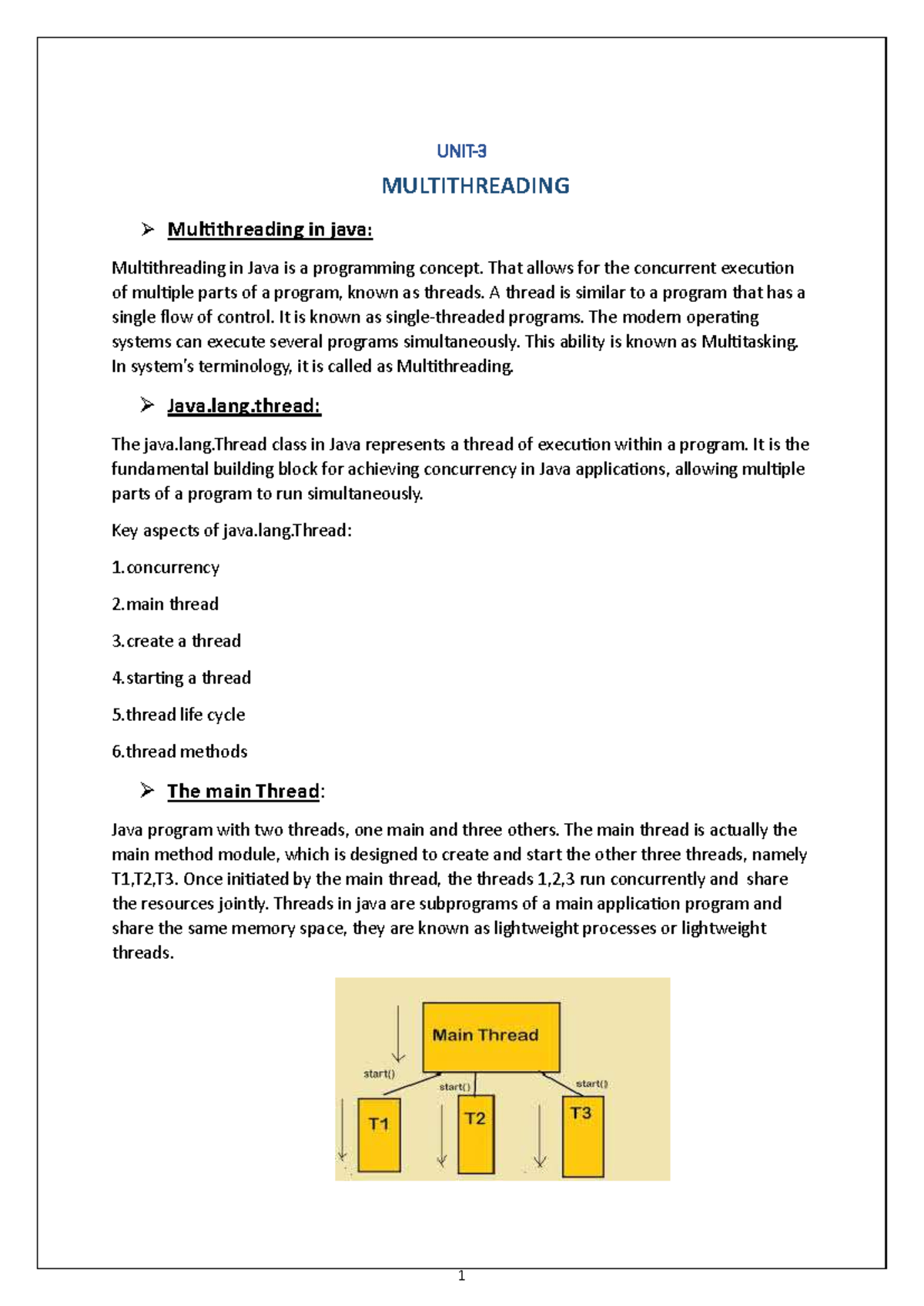 Java3 - Multithreading Concepts and Implementation in Java - Studocu