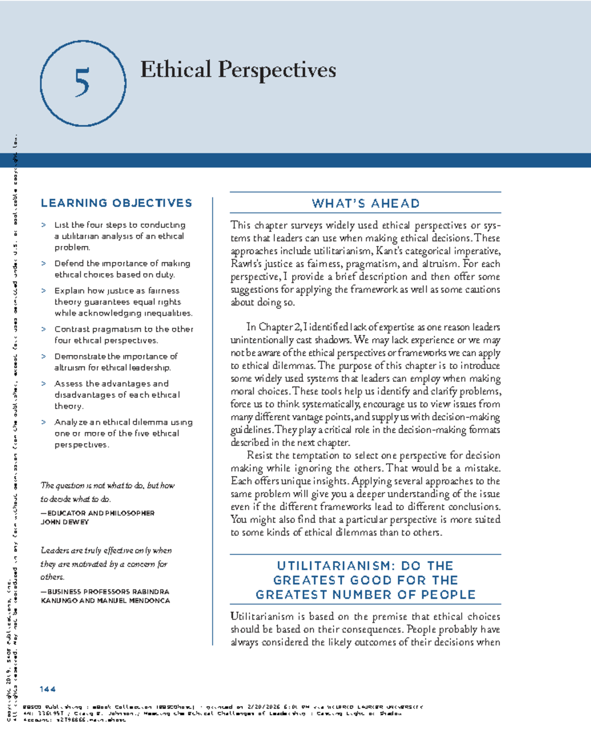 Ethical Perspectives in Leadership: Chapter 5 Overview and Analysis ...