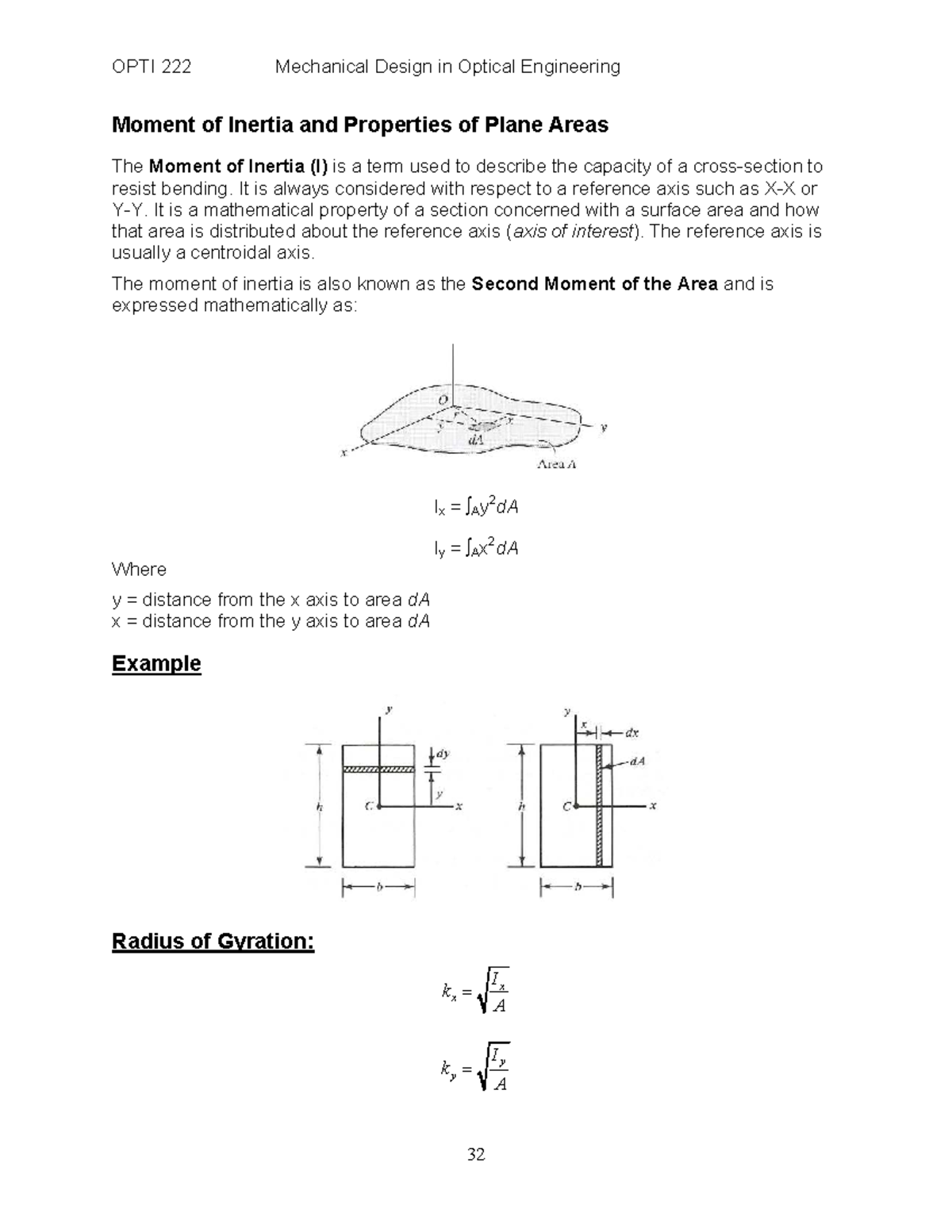 OPTI 222 W61 - Moment of Inertia & Properties of Plane Areas - Studocu
