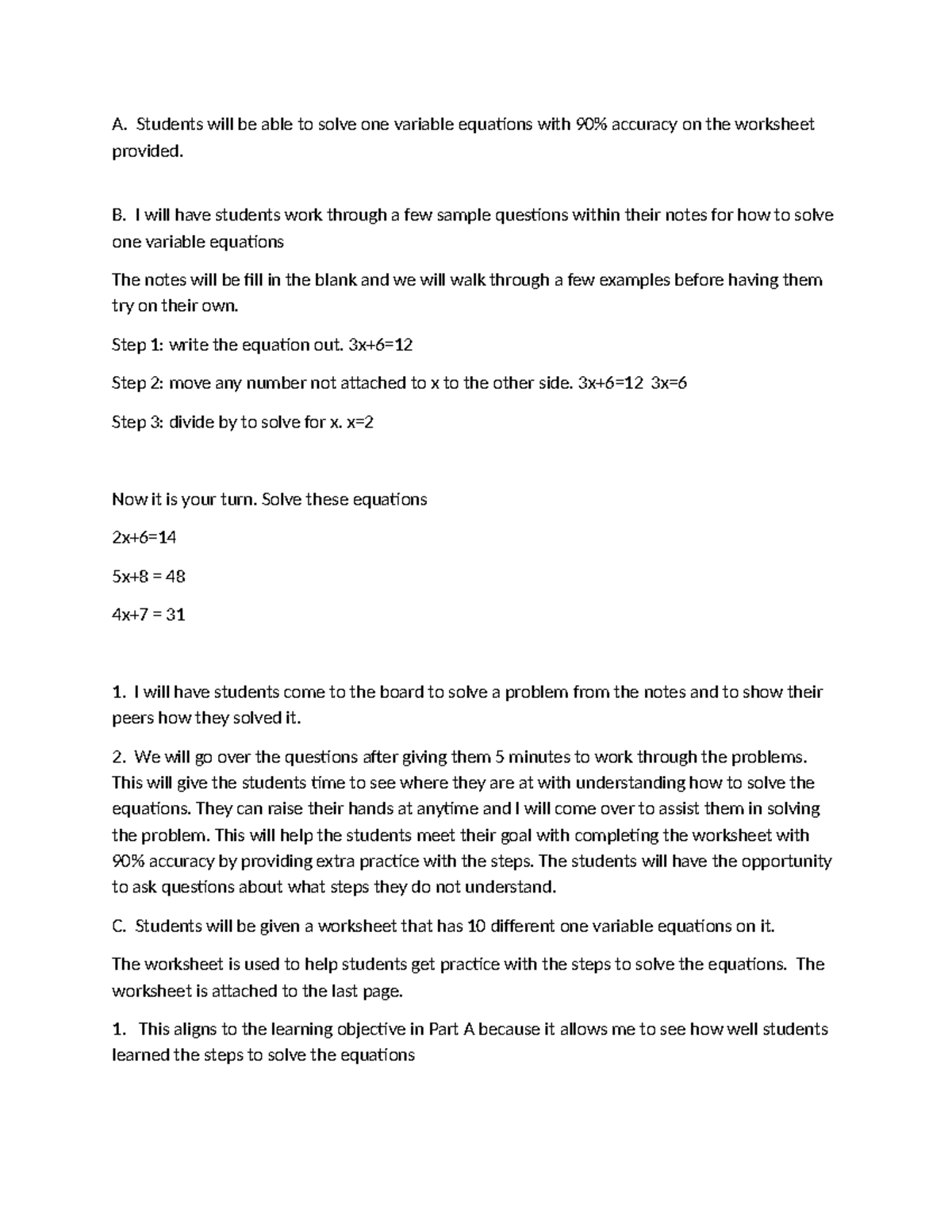 Task 1 d093 - Solving One Variable Equations Worksheet Guide - Studocu