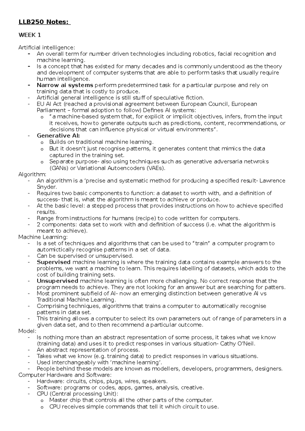 LLB250 Notes: Week 1 - Introduction to Artificial Intelligence and ...
