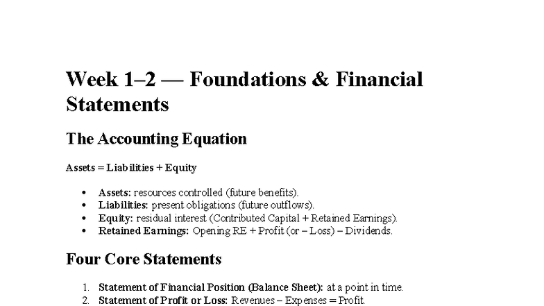 Exam Notes: Financial Accounting (ACCT 101) - Key Concepts & Principles ...