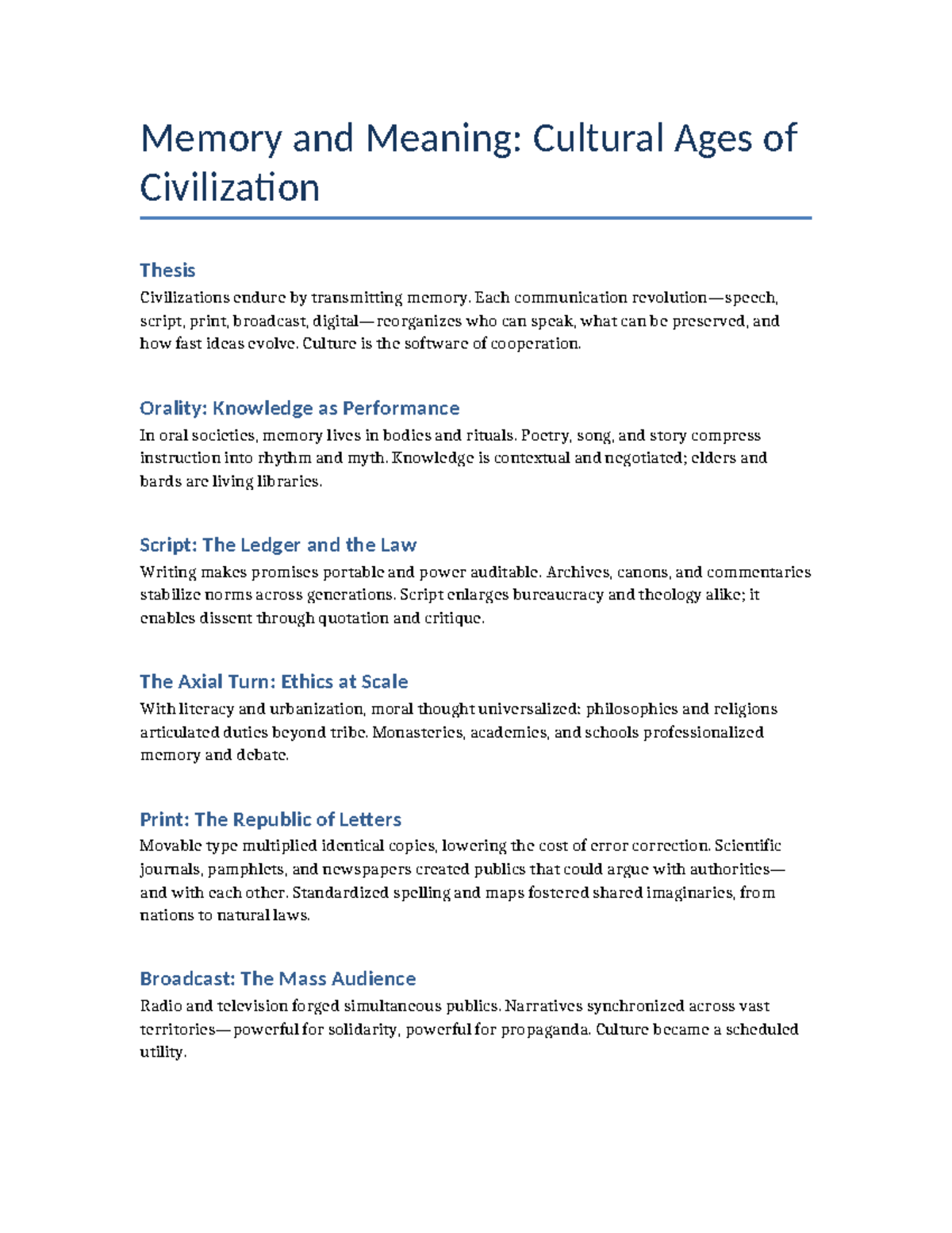 Ages of Civilization: Memory and Meaning in Cultural Evolution - Studocu