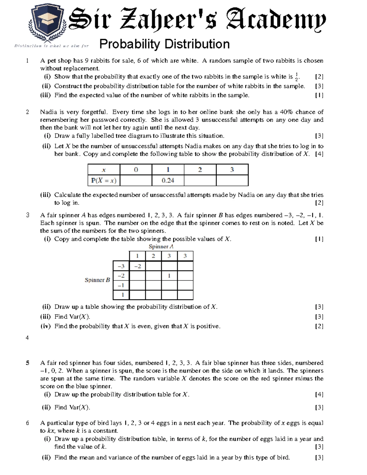 Probability Distribution and Expected Score Calculation in Stats 101 ...