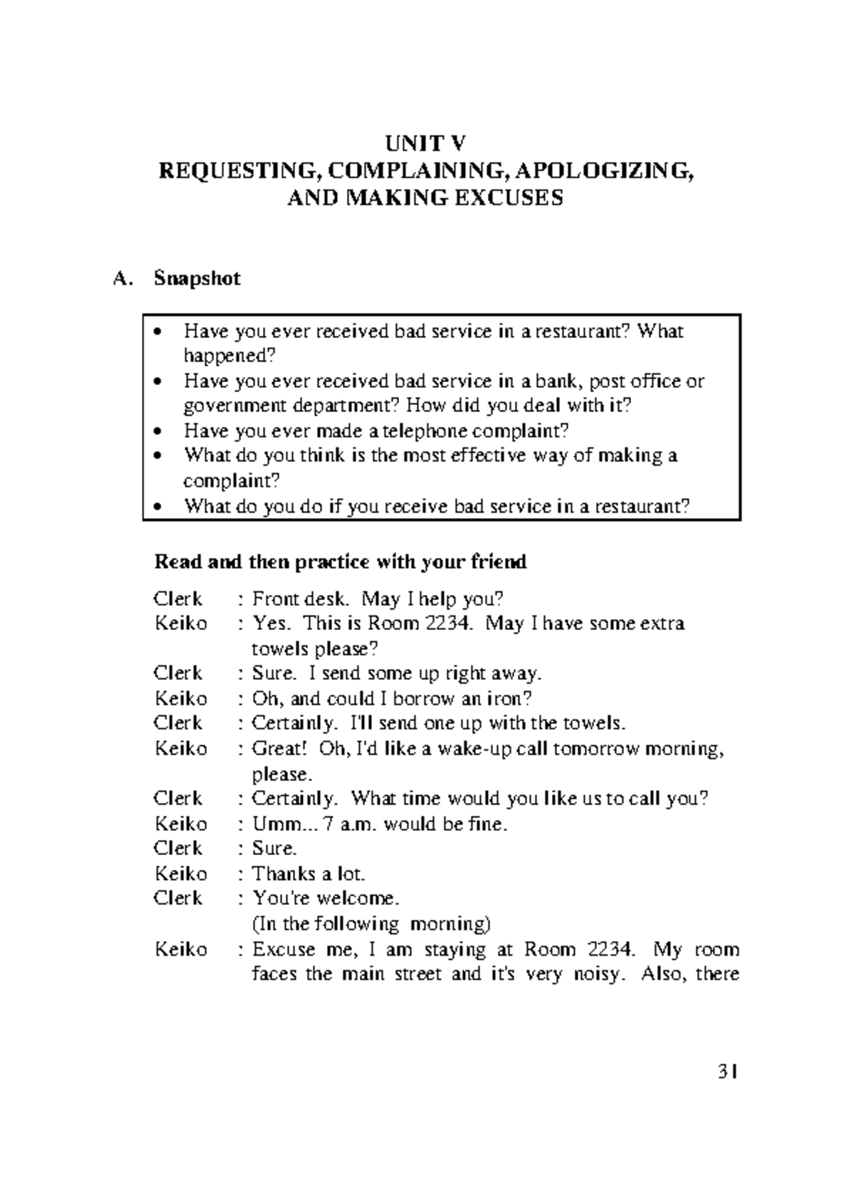 UNIT 5 Requesting, Complaining, and Apologizing Guide - Studocu