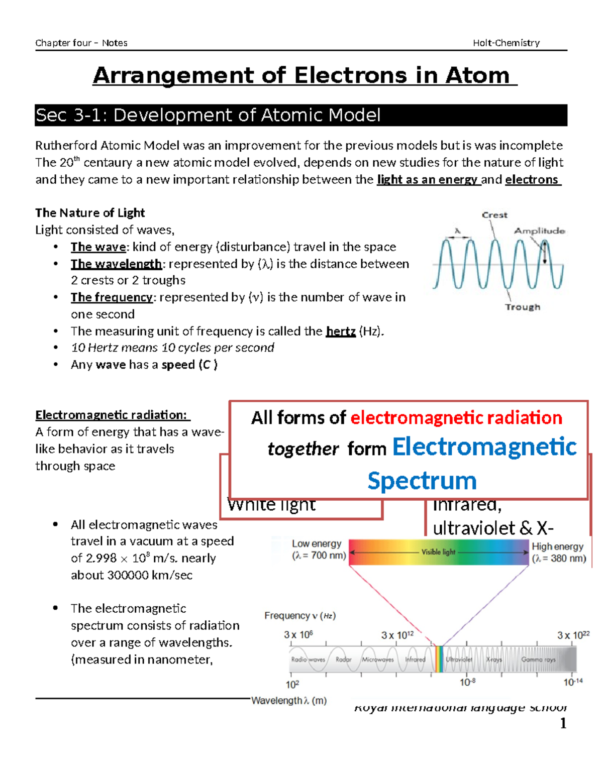 Chapter 4 Notes: Arrangement of Electrons in the Atom and Atomic Models ...