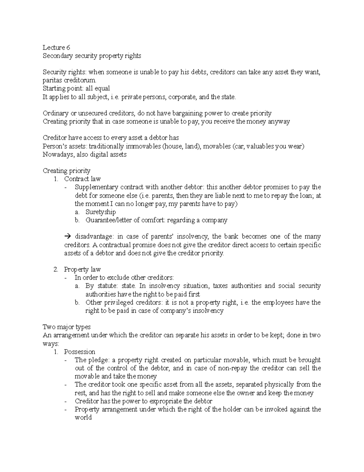 Lecture 6 - Secondary Security Property Rights Explained - Studeersnel