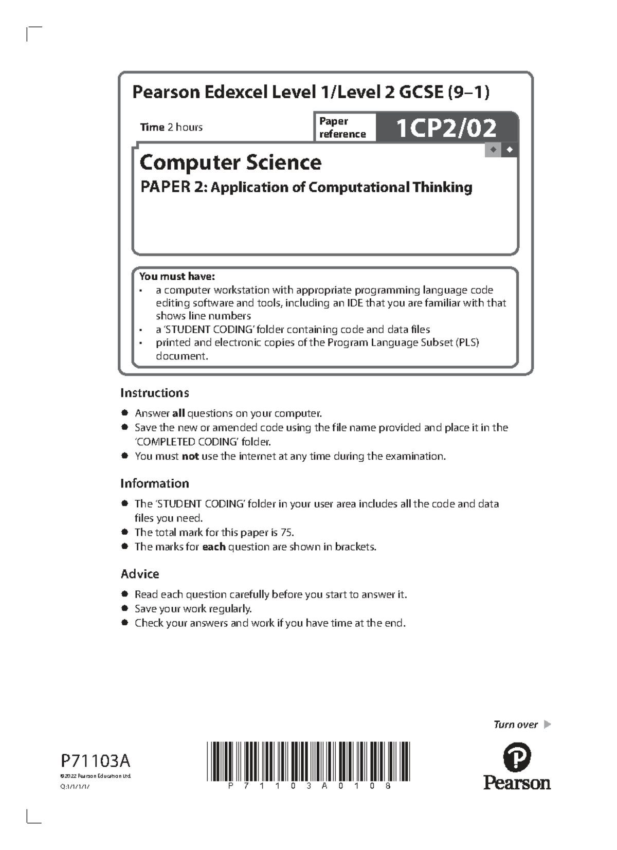 GCSE Computer Science (1CP2) Paper 2: Application of Computational ...