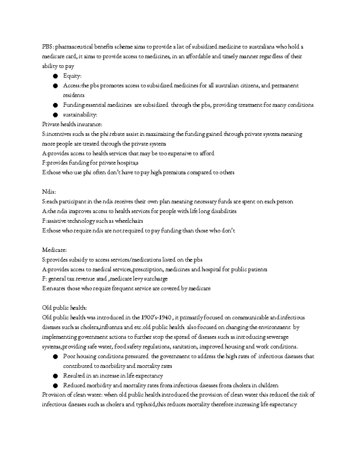 PBS, Private Health, Medicare, & Public Health Overview Summary - Studocu