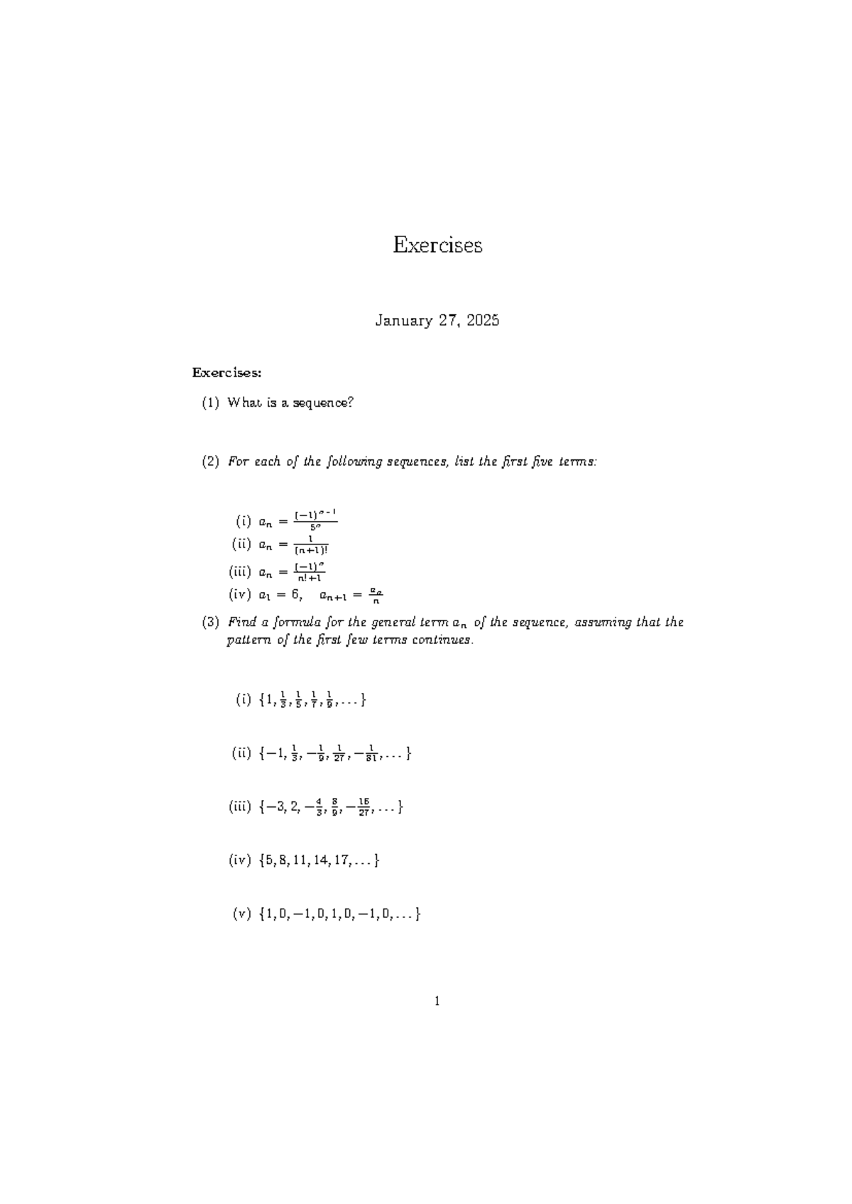 Sequence Exercises - Math Study Guide for Students - Studocu