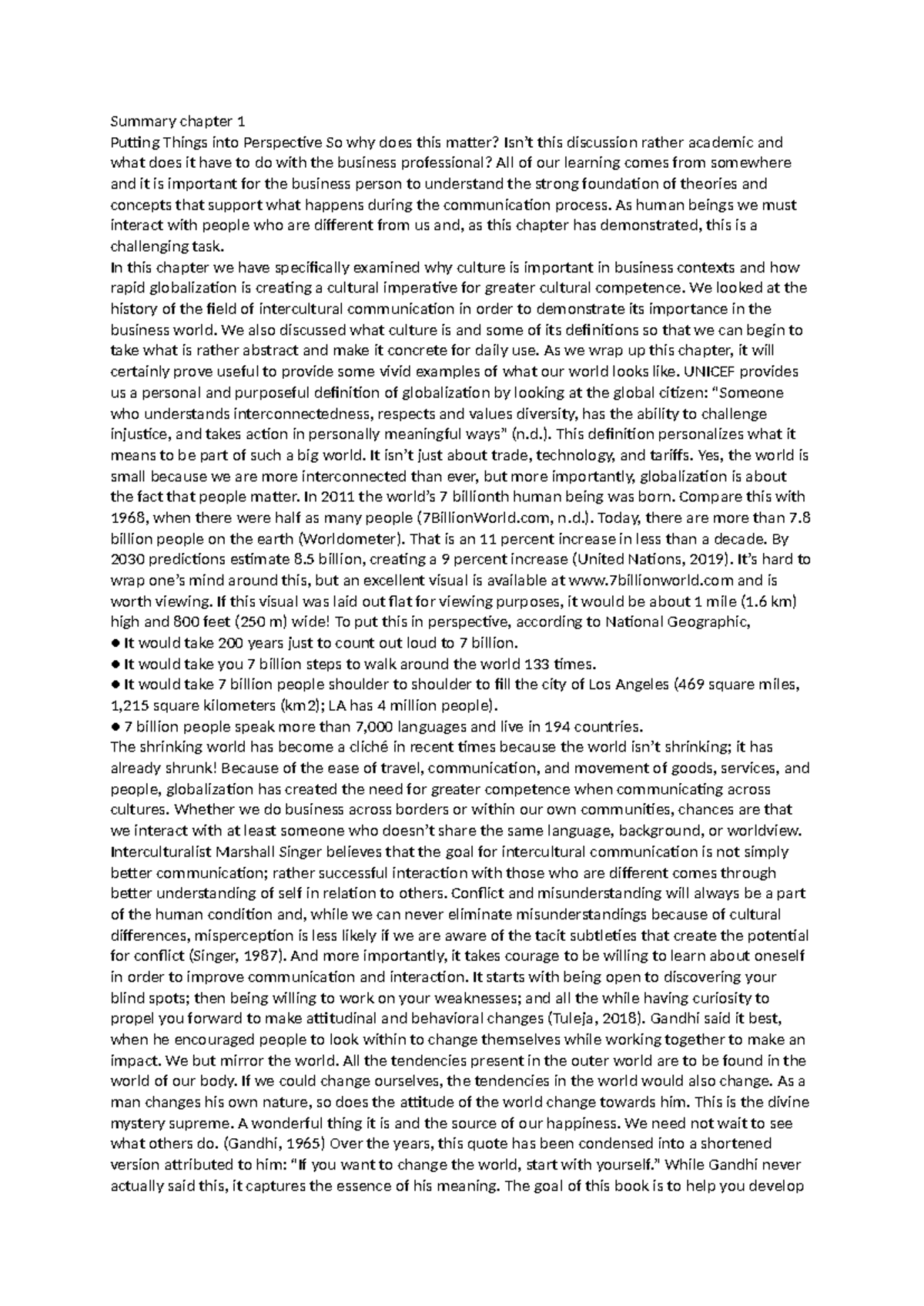 Summary of Chapter 1: Culture's Role in Business Communication (BUS 101 ...