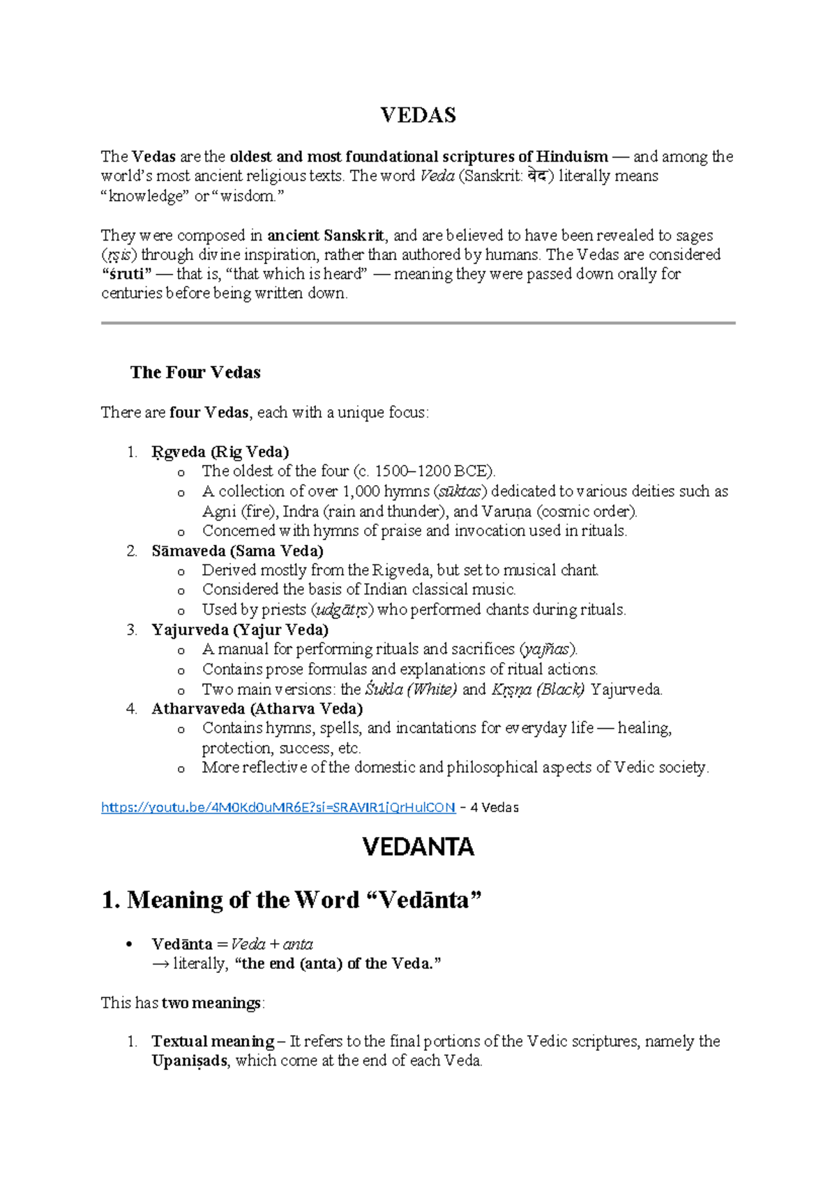 VEDA 101: Overview of Vedas, Upanishads, Vedanta, and Manusmriti - Studocu