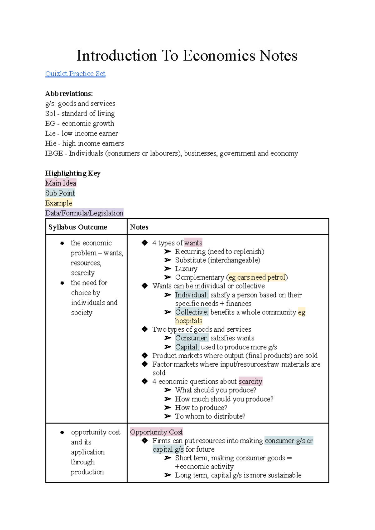 Intro to Eco Notes - Google Docs - Introduction To Economics Notes ...