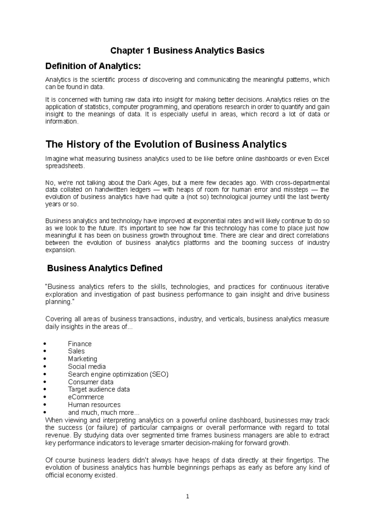 1. business Analytics basics - Chapter 1 Business Analytics Basics ...