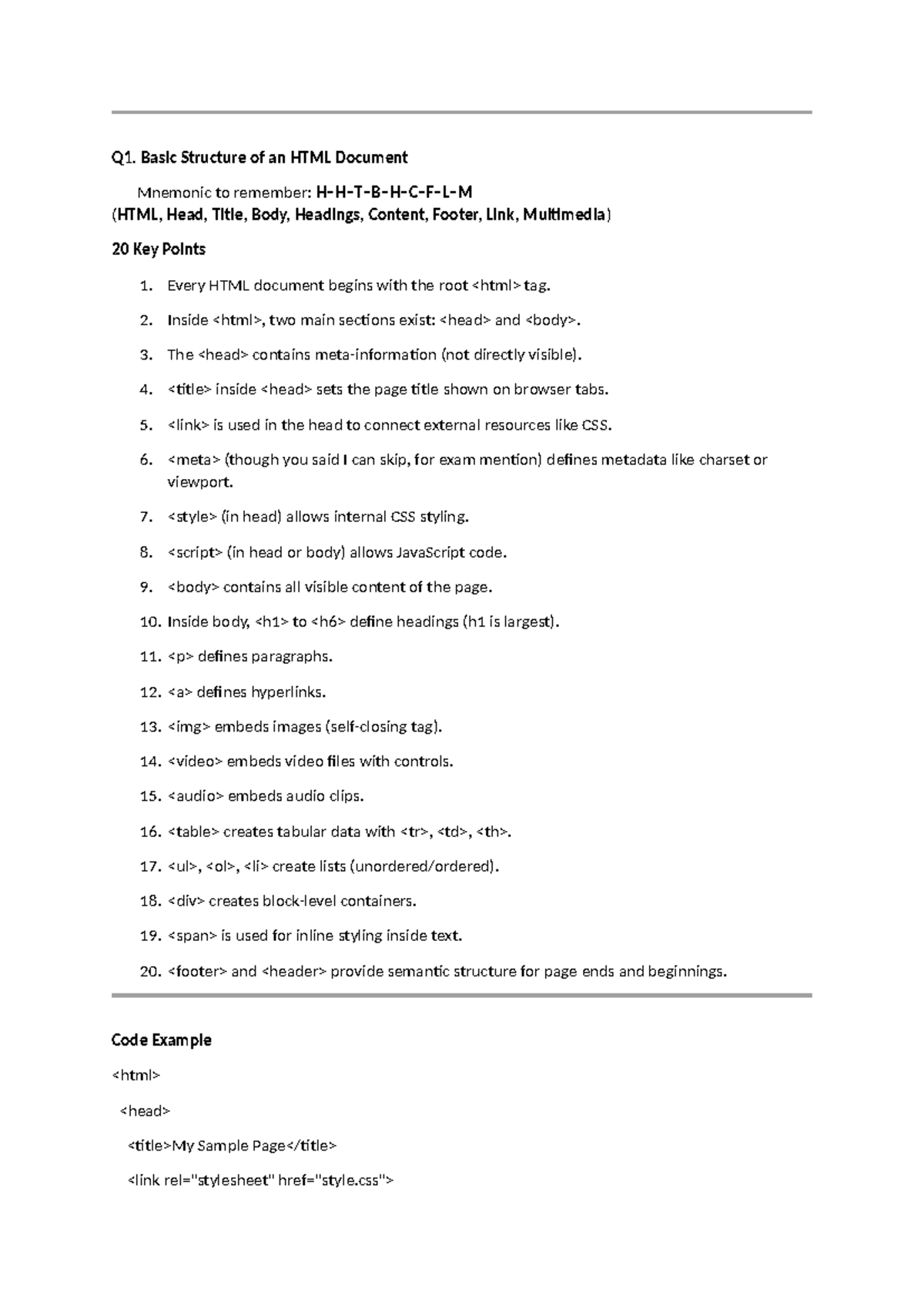 Unit 1 & 2 Notes Summary: HTML Structure, CSS Basics & Key Concepts ...
