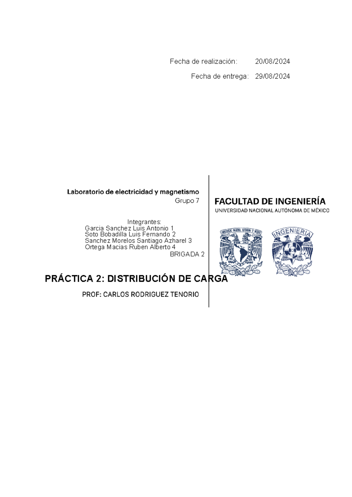 Práctica 2: Distribución de Carga Eléctrica y Campo Eléctrico - FI - Document Preview