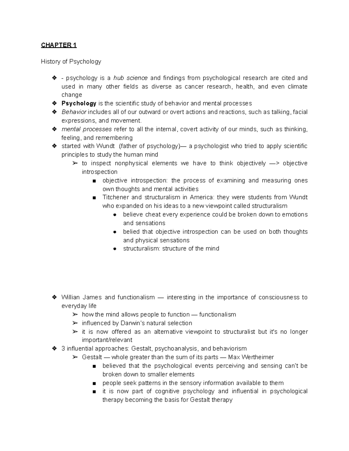 Chapter 1 - Summary of Psychology History and Key Theories - Studeersnel