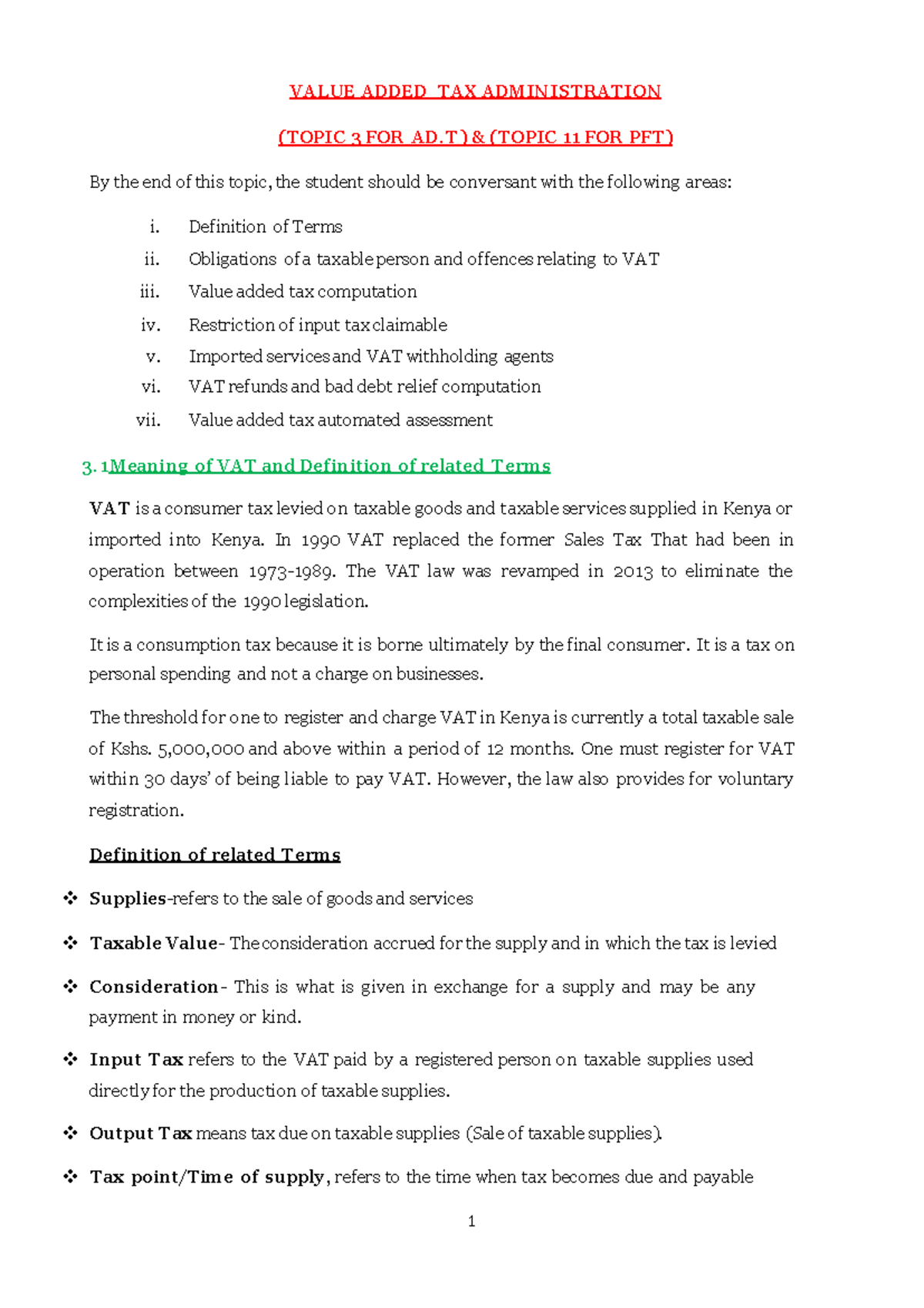 Value Added Tax Administration: Topic 3 for AD.T & Topic 11 for PFT ...