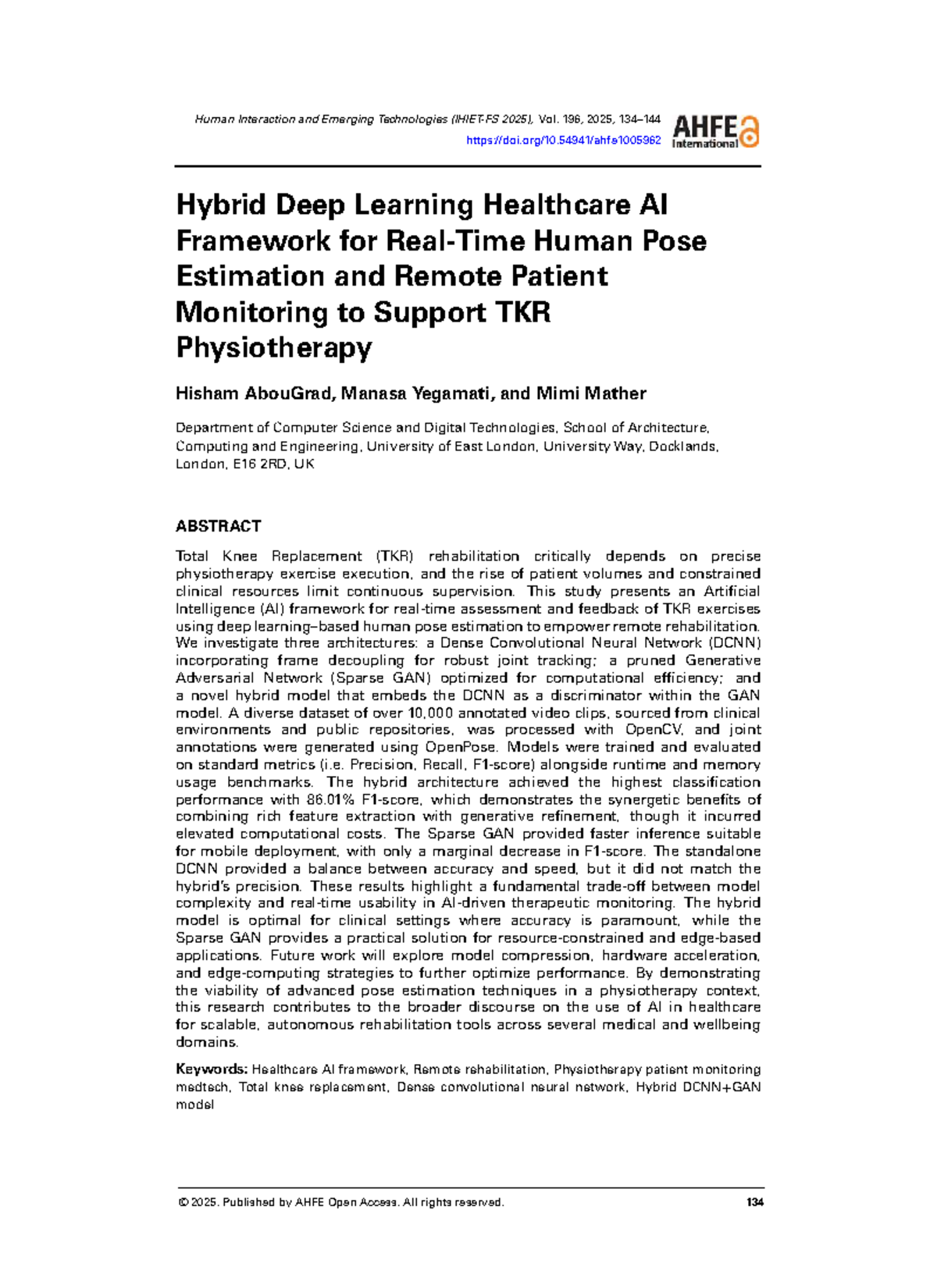 Hybrid Deep Learning AI Framework for TKR Physiotherapy Monitoring ...