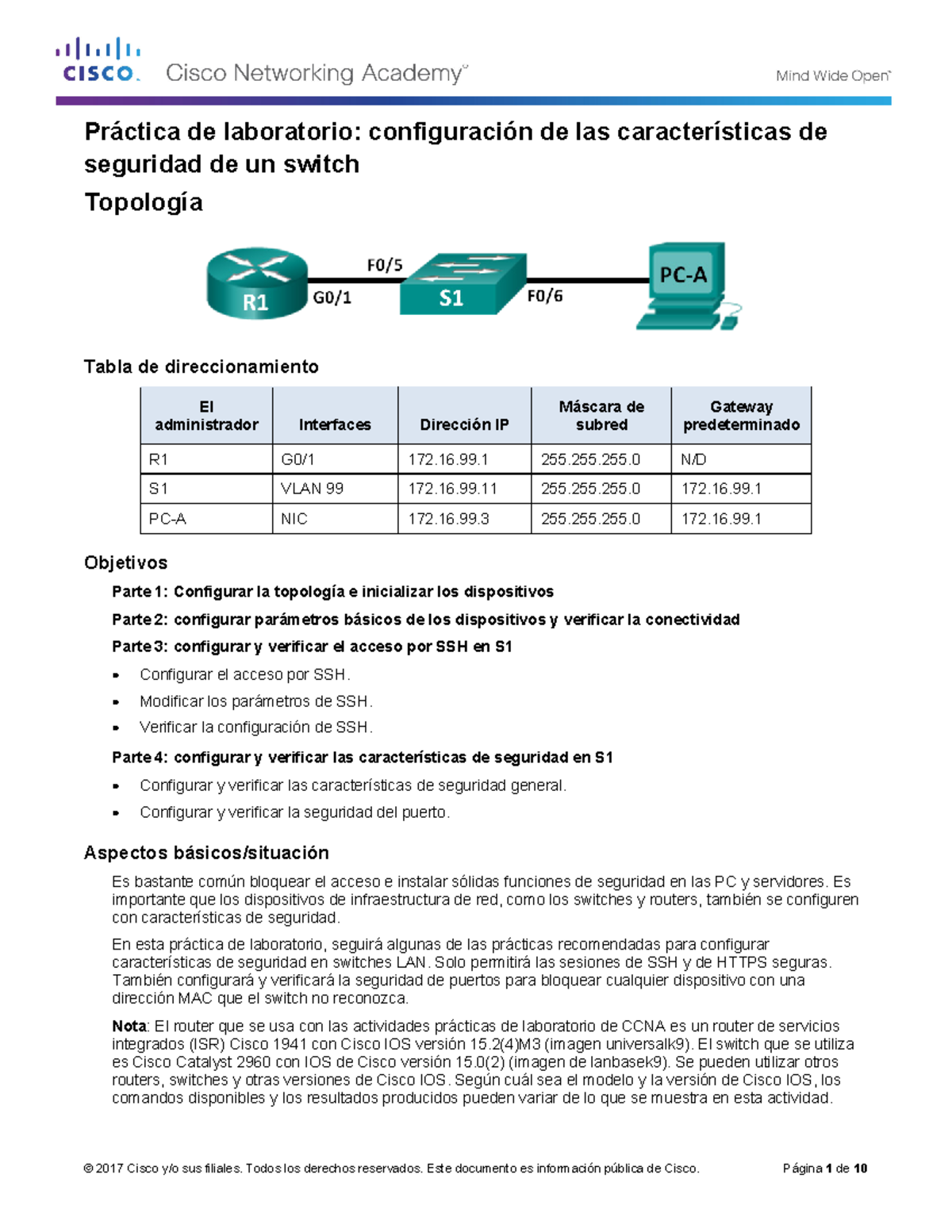 5.2.2.9 Lab - Seguridad y Configuración de Switch en CCNA - Studocu