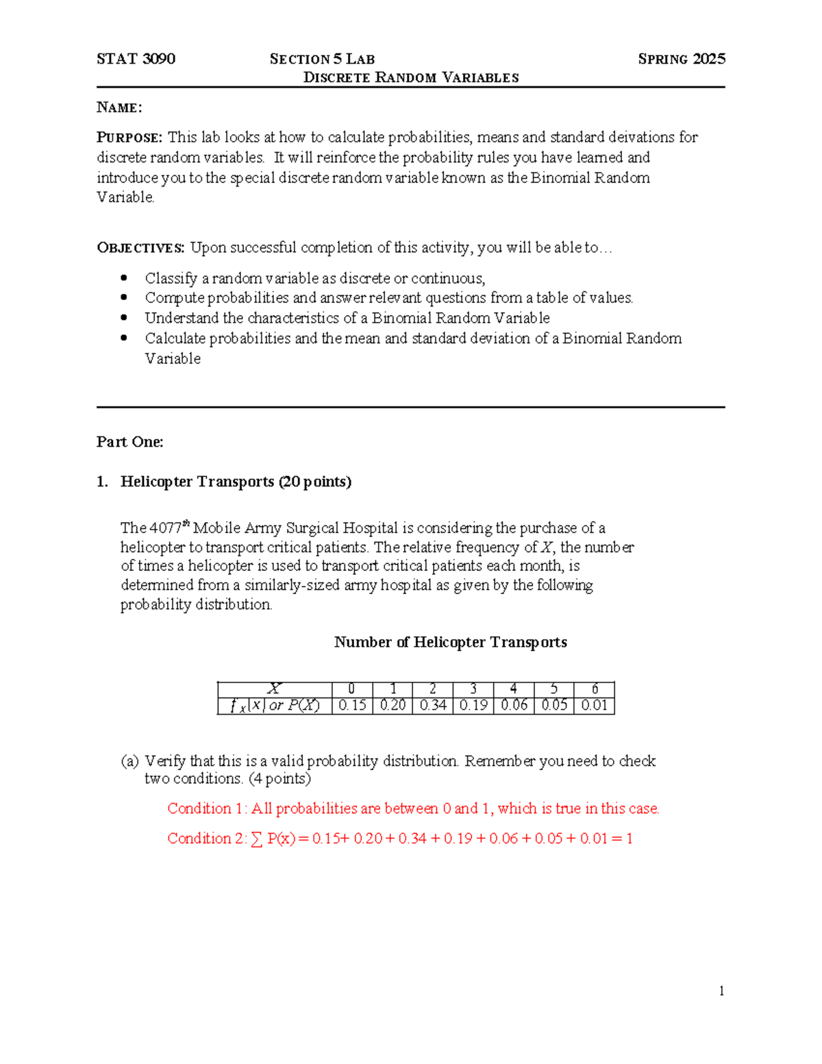 Section 5 Lab Document - Answer Key on Discrete Random Variables - Studocu