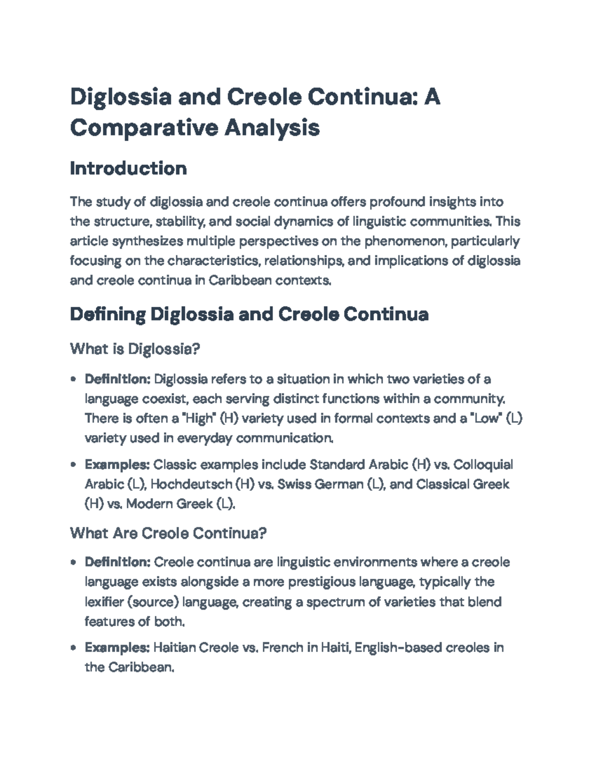 Diglossia and Creole Continua: A Caribbean Linguistic Analysis ...