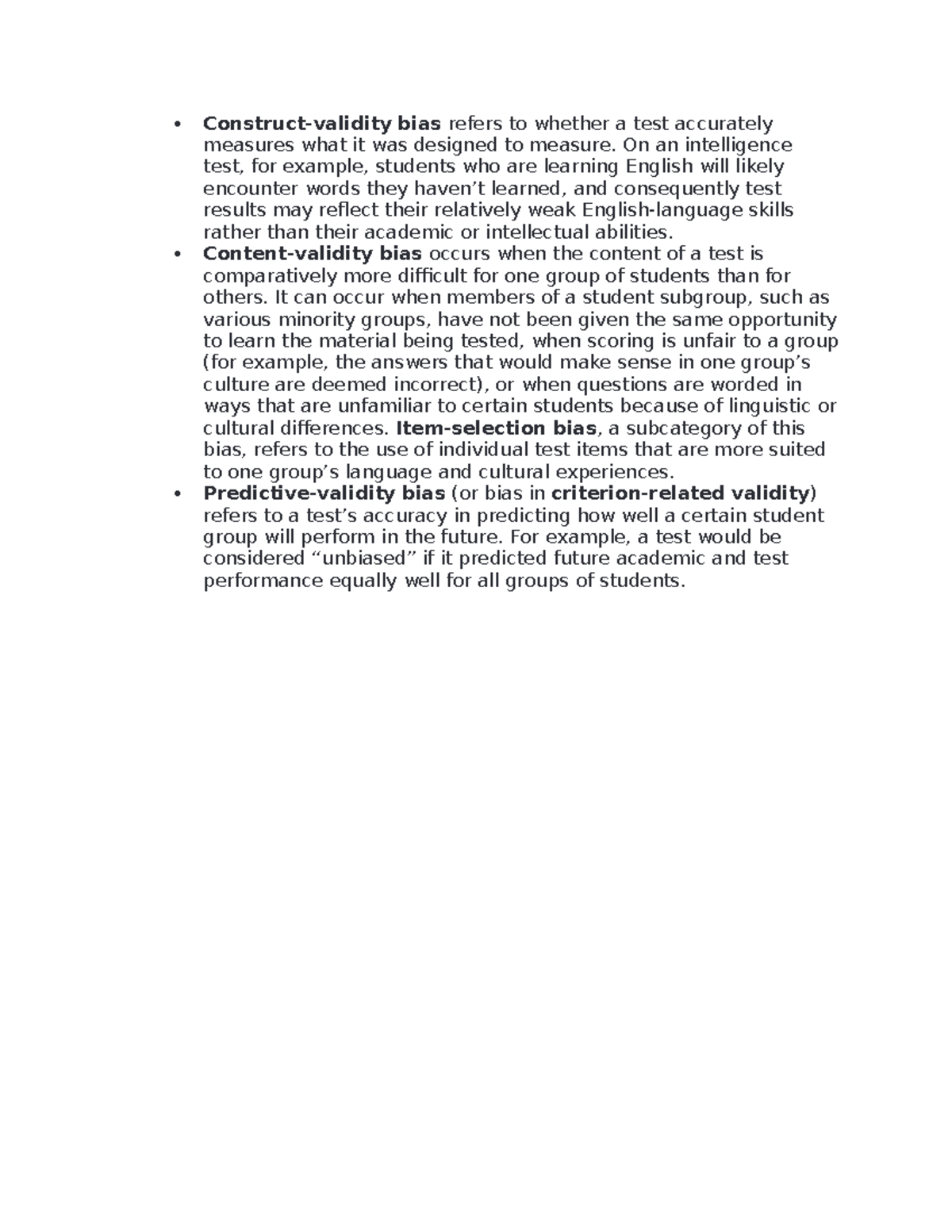 293 - Coursework for 293 - Construct-validity bias refers to whether a ...