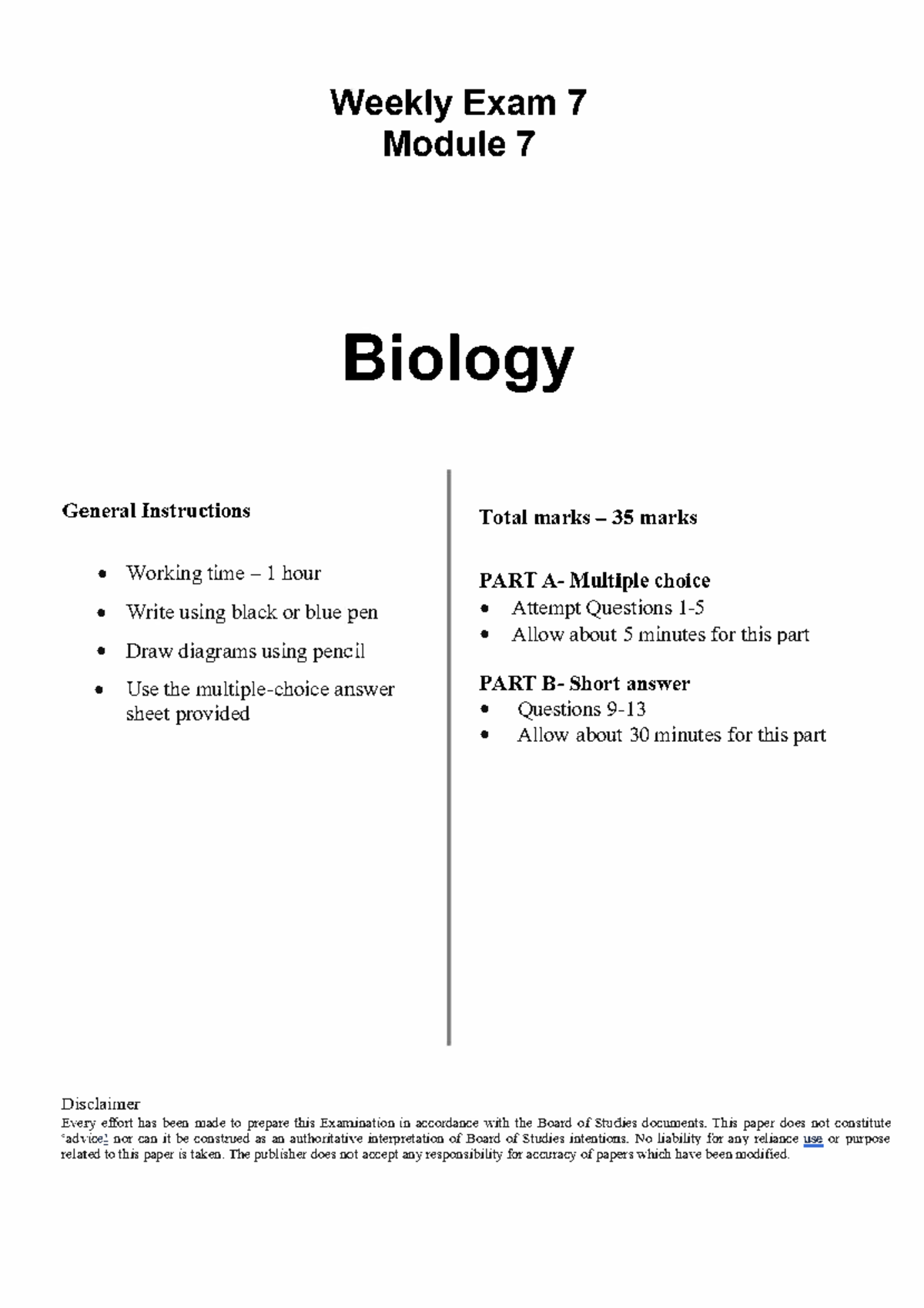 Weekly Exam 7 Module 7 - Biology Practice Quiz - Studocu