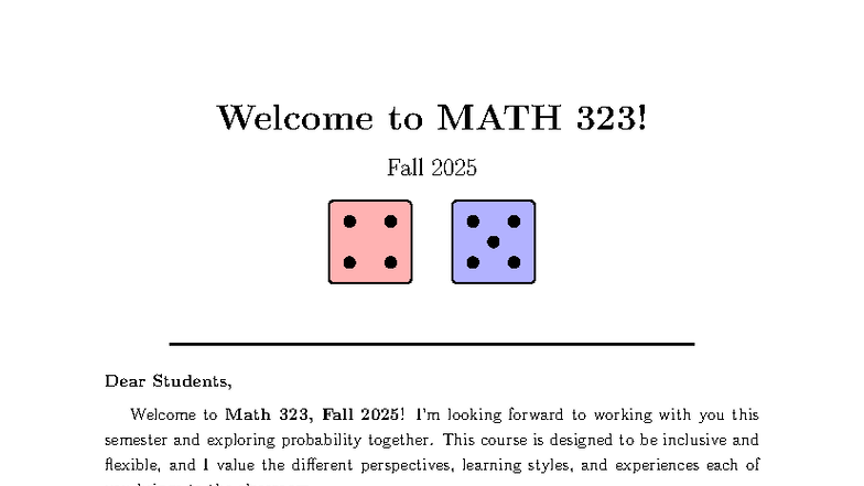 Welcome Statement for MATH 323 - Fall 2025 Course - Studocu